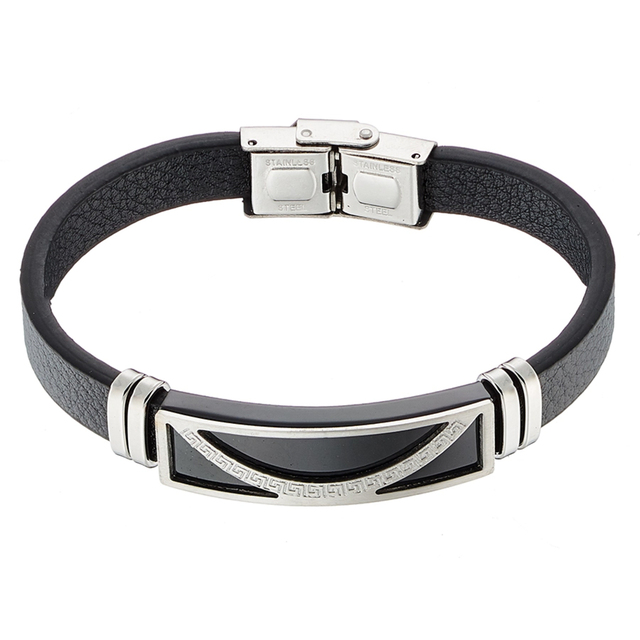 Men's Bracelet Black Leather PU-Steel Black IP N-00507 Artcollection