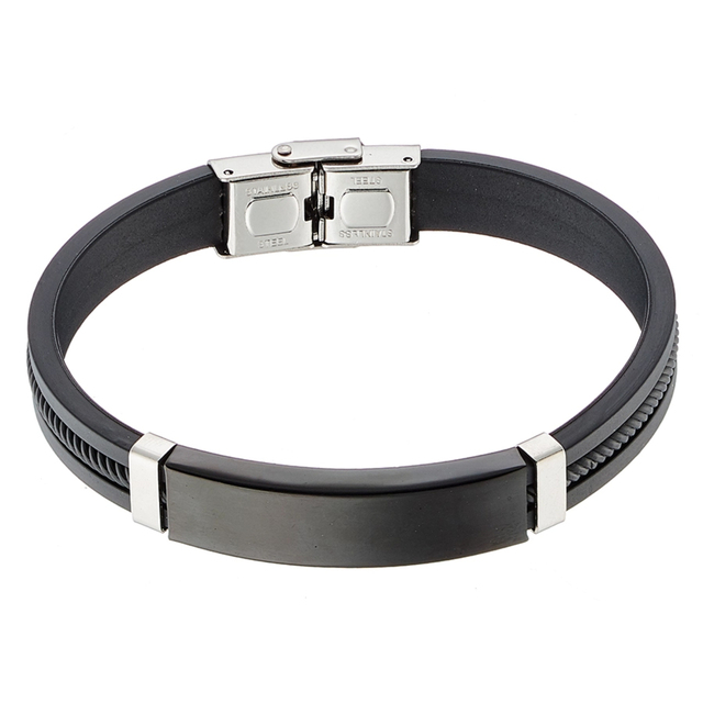 Men's Bracelet Black Leather PU-Steel Black IP N-00511 Artcollection