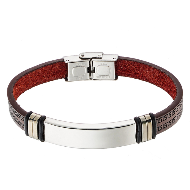 Men's Bracelet Brown Leather PU-Steel N-00515 Artcollection