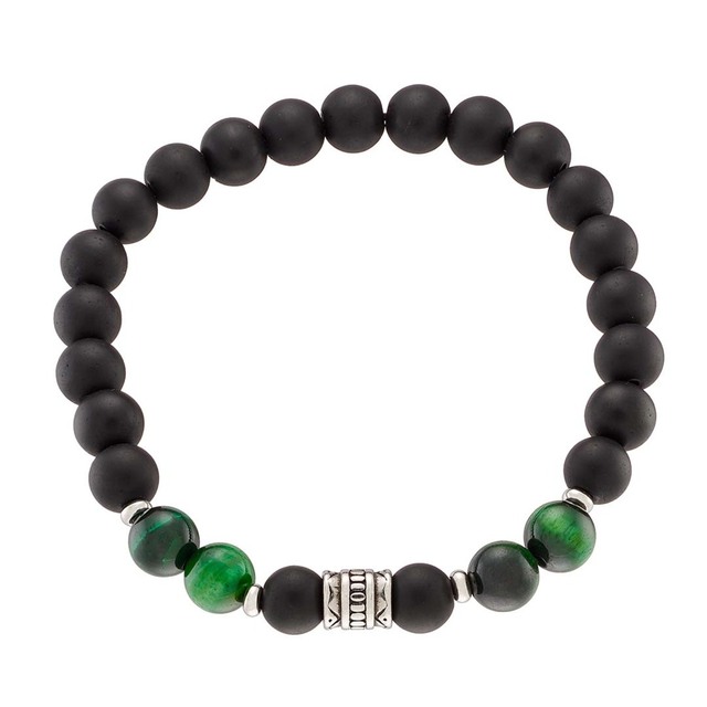 Men's Bracelet Black Onyx And Green Cat Eye Steel 316L N-00543 Artcollection
