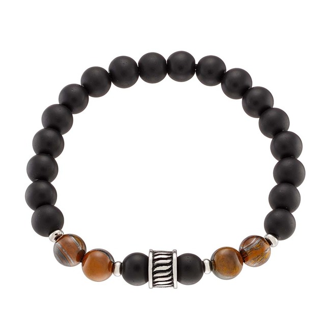 Men's Bracelet Black Onyx And Tiger Eye Steel 316L N-00544 Artcollection