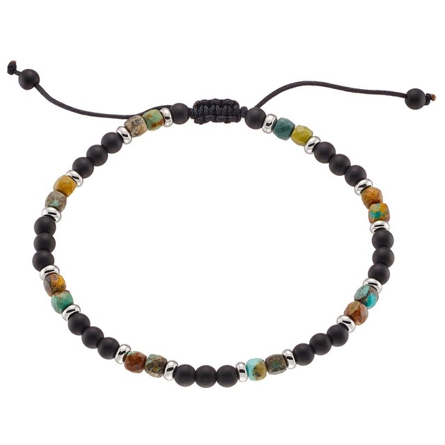 Men's Bracelet Anchor Steel 316L-Matte Black Onyx And Colorful Semi-Precious Stones N-00549 Artcollection