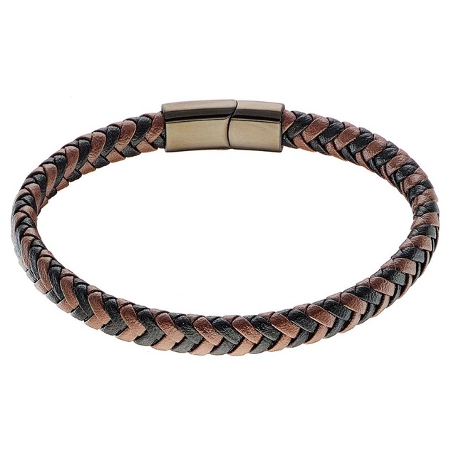 Men's Leather Bracelet-Steel 316 L-Black IP N-00533 Artcollection