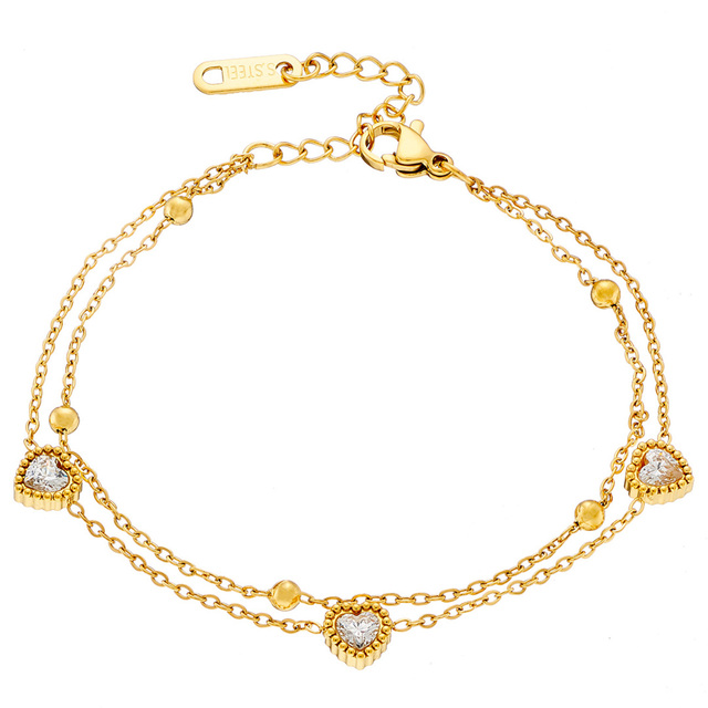 Women's Bracelet With Hearts 316L Steel And White Zircons N-01033 Artcollection