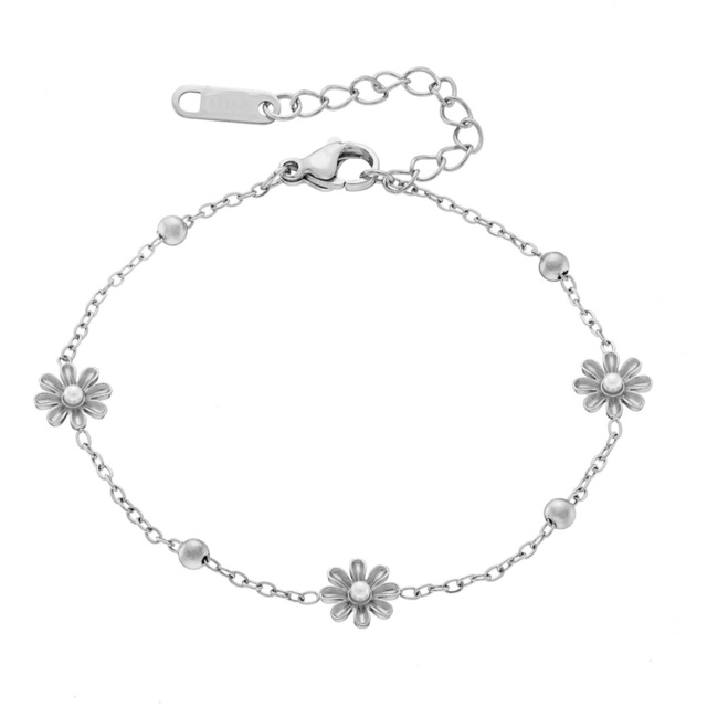 Women's Bracelet Daisies 316L Steel And Pearls N-01042 Artcollection