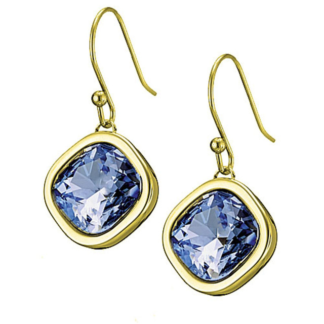 Earrings Blue-Aqua Crystal Steel Gold IP N-02089G Artcollection