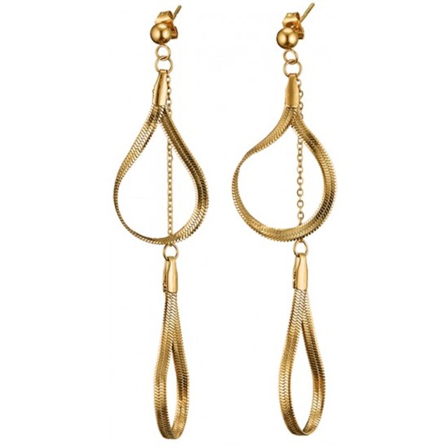 Womens Long Earrings Steel 316L Gold IPN-02113G Artcollection