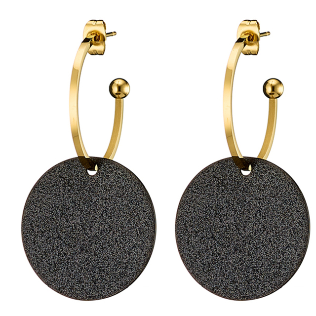 Women's Earrings Steel Gold IP Black Enamel N-02135G Artcollection