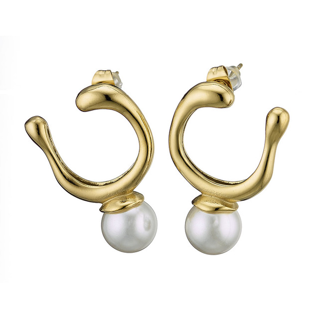 Women's Earrings Steel Pearl 316L Gold IP N-02174G