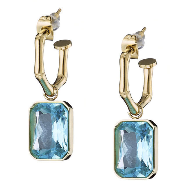 Women's Earrings Blue-Aqua Crystal Steel Gold IP N-02187G Artcollection