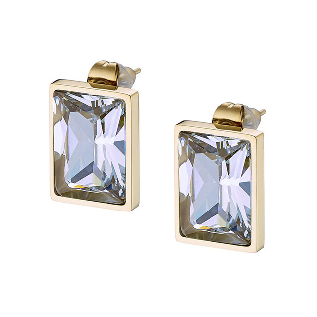 Women's Earrings White Crystal Steel Gold IP N-02188G Artcollection