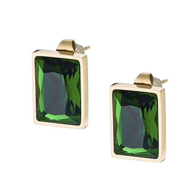 Women's Earrings Green Crystal Steel Gold IP N-02189G Artcollection