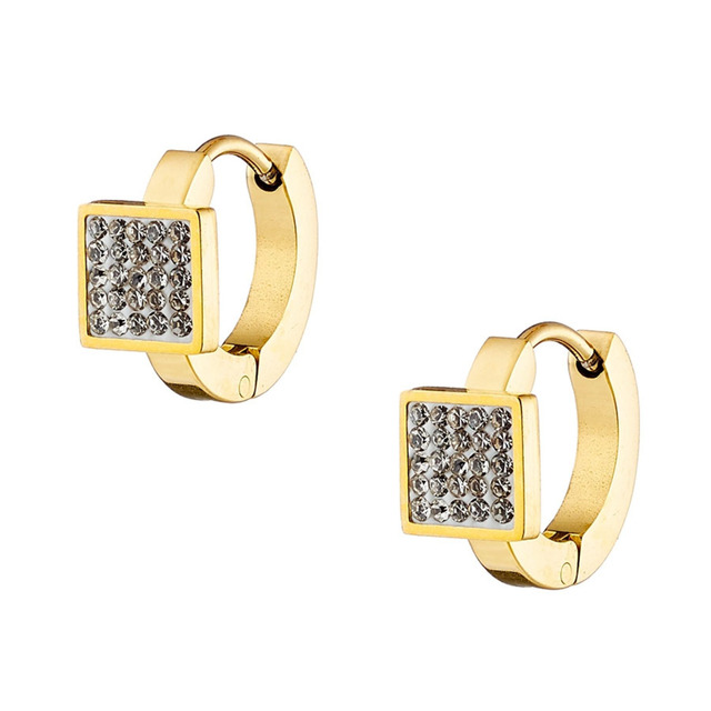 Womens Hoop Earrings - Crystals Steel-Gold IP 316L N-02217G Artcollection