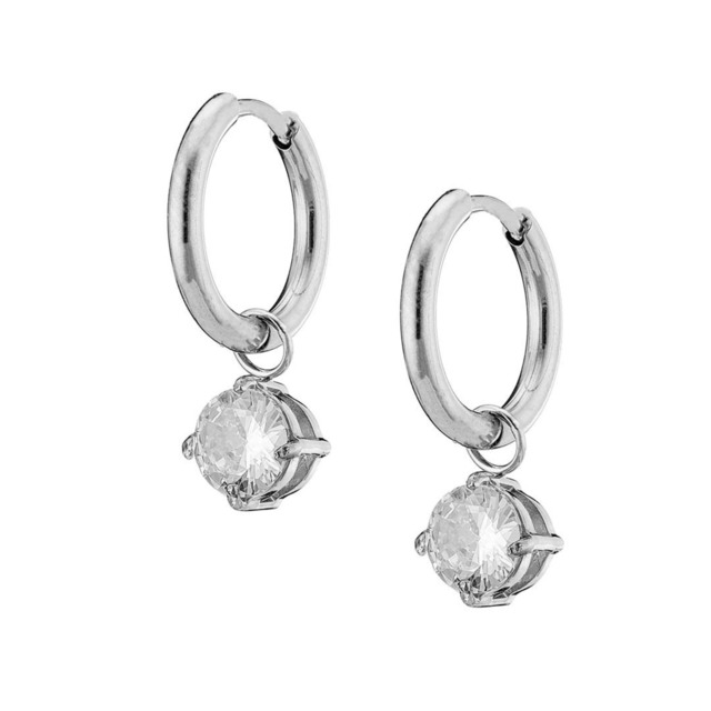 Γυναικεία Σκουλαρίκια Κρίκοι Ατσάλι Με Λευκό Ζιργκόν 316L N-02277 Artcollection