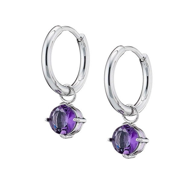 Women's Hoop Earrings Surgical Steel 316L  With Purple Zircon N-02288 Artcollection