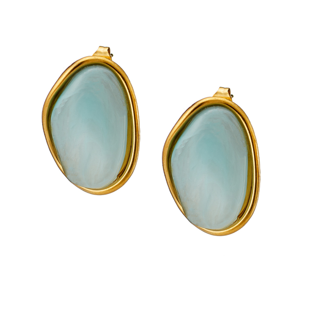 Women's Oval Earrings With Colored Stone Steel Gold IP N-02362 Artcollection