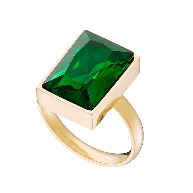 Women's Ring N-02471G Artcollection Steel 316L- Gold IP-Emerald Color Stone