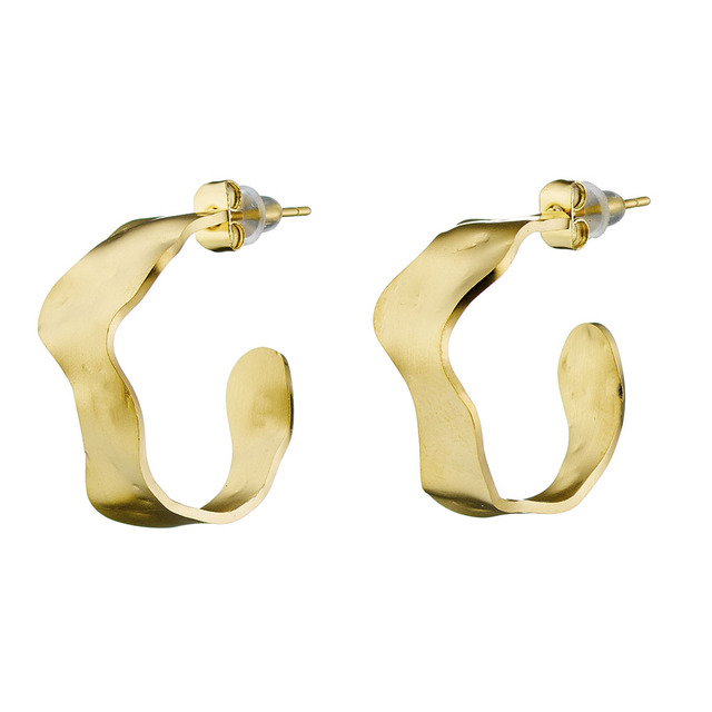 Women Hoop Earrings Matte Wavy Gold IP N-02149G Artcollection