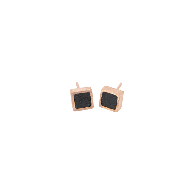 Women's Handmade Earrings Small Square Black QC54E THE PENGUIN Brass