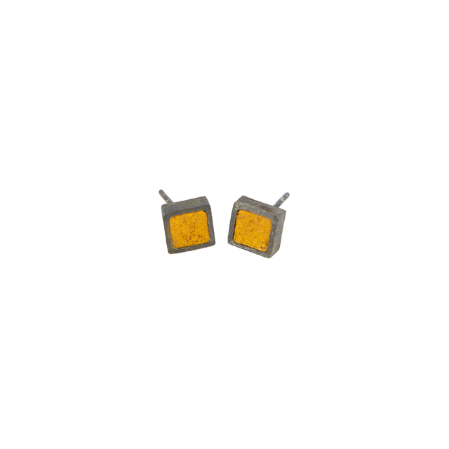 Women's Handmade Earrings Small Square Yellow  QC55E THE PENGUIN Brass