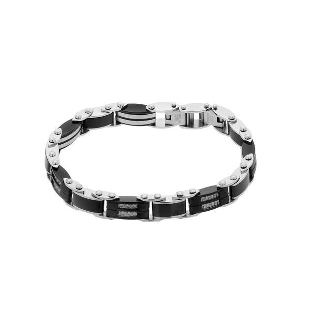 Men's Bracelet QD-BR211 Visetti Steel Black IP-carbon Fiber-Double Face