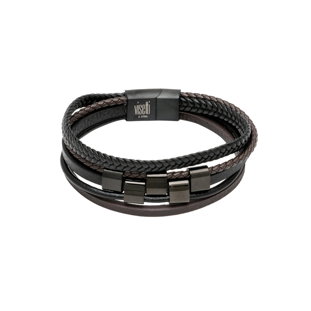 Men's Bracelet Visetti SU-BR037BC Steel 316L-Black IP Black And Brown Leather