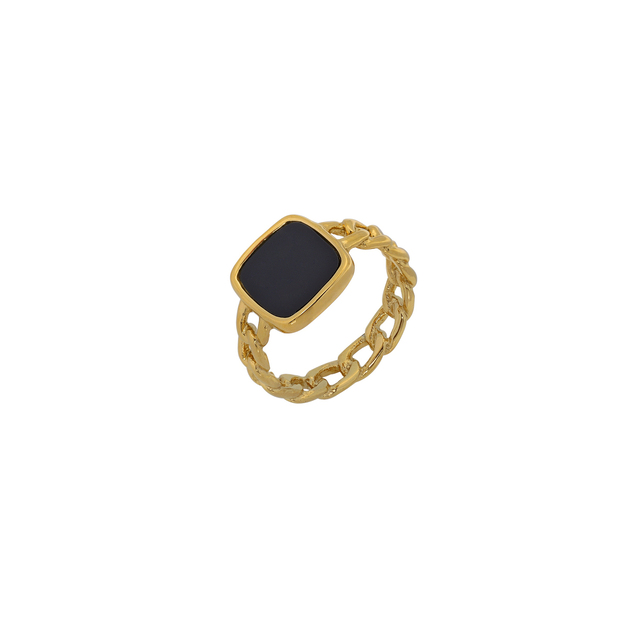 Women's Ring Steel 316L Gold IP-Black Onyx SU-WRG009GB Visetti