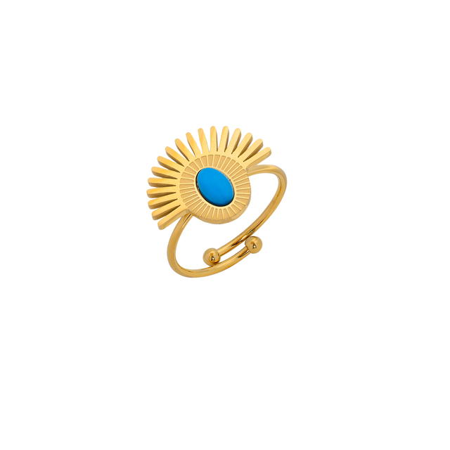 Women's Ring Sun Steel 316L-Gold IP-Turquoise SU-WRG018GQ Visetti
