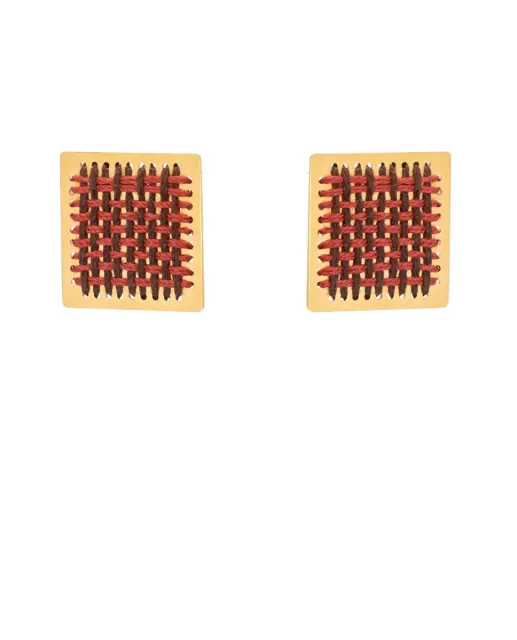 Women's Handmade Studded Square Earrings Kedima Brass-Brown Thread Tessera 5212018789371 LifeLikes