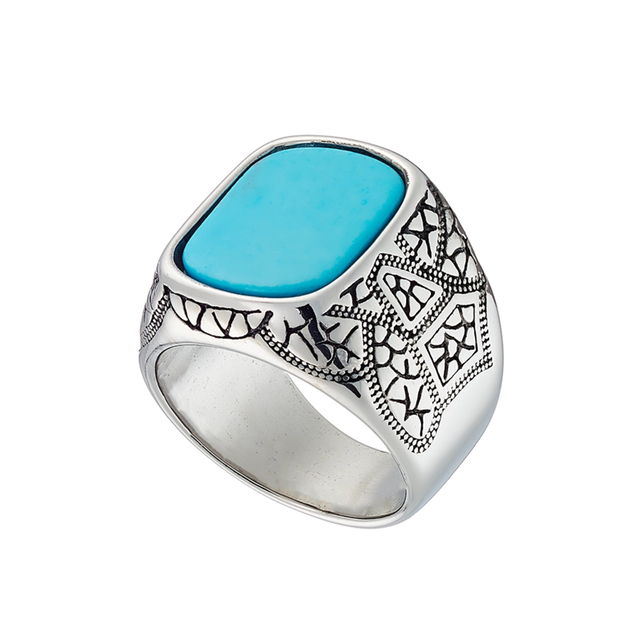 Men's Ring Turquoise Stone Steel 316L N-03839 Artcollection