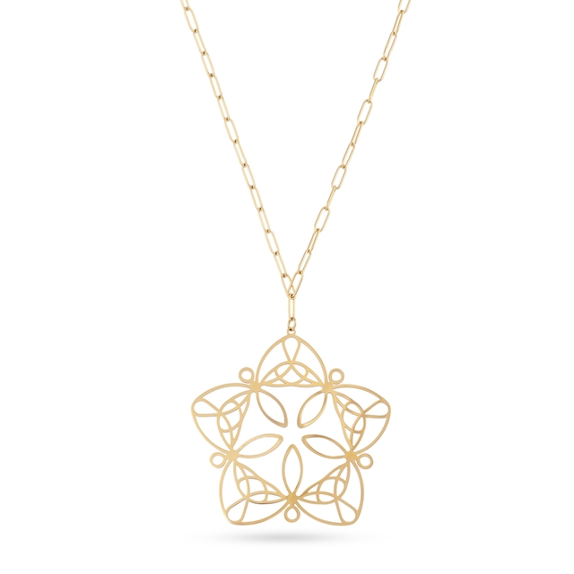 Women's Long Flower Necklace Kaleia Windra DCO160D Anartxy Surgical Steel 316L-Gold Plated IP