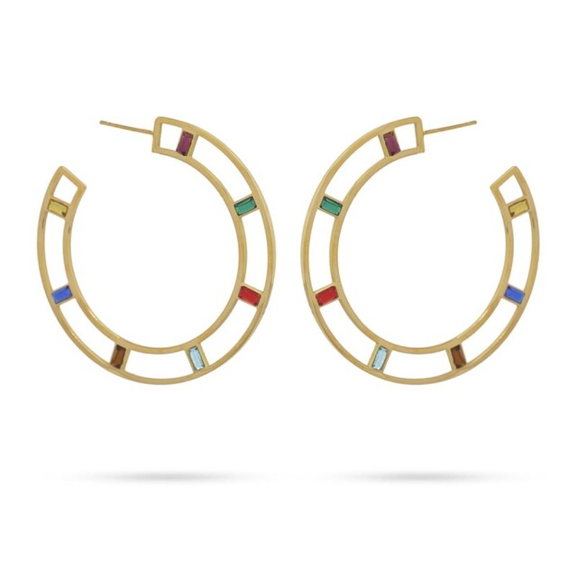 Women's Hoop Earrings With Colorful Zirconia Anartxy CPE129 Steel 316L-Gold Plating IP