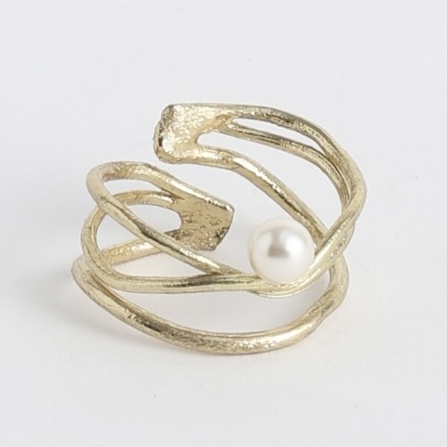 Women's Handmade Ring Lumina GD1627a-101-364 Kalliope Brass-Pearl