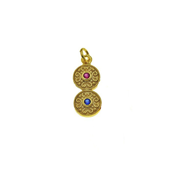 Women's Pendant Double Disc Byzantine Silver 925 Gold Plated 105103627