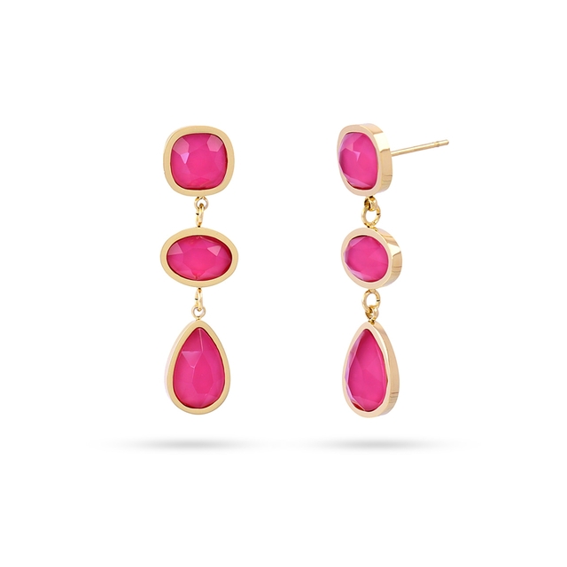 Women's Long Earrings Petal Drop DPE167 Anartxy Surgical Steel 316L-Gold Plated-Pink Crystal