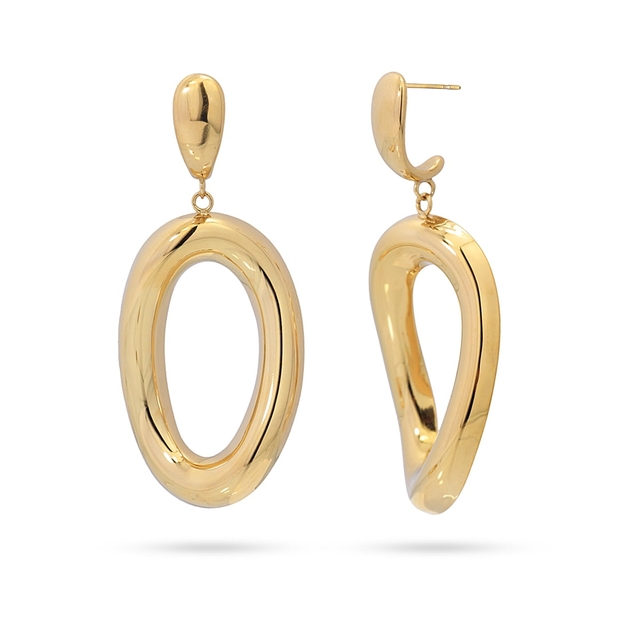 Women's Long Earrings  Oval Waves Current CPE920 Anartxy Steel