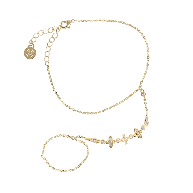 Women's Boho Bracelet-Ring Shine Aria CPU425D Anartxy 316L Steel - IP Gold Plating And White Zircons