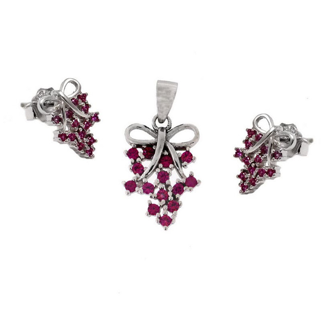 Women's Set Pendant-Earrings Zircon Grape Silver 925-Platinum Plating 113100105