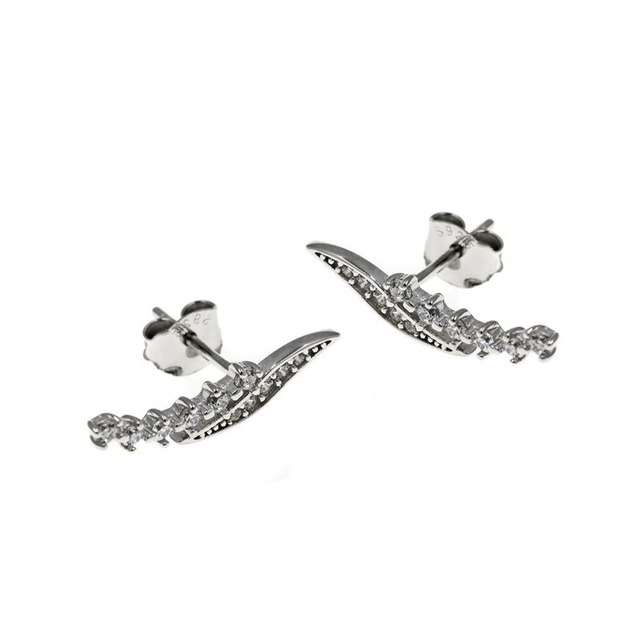 Women's Climber Earrings Curved Silver 925 With White Zircons 103101079.700