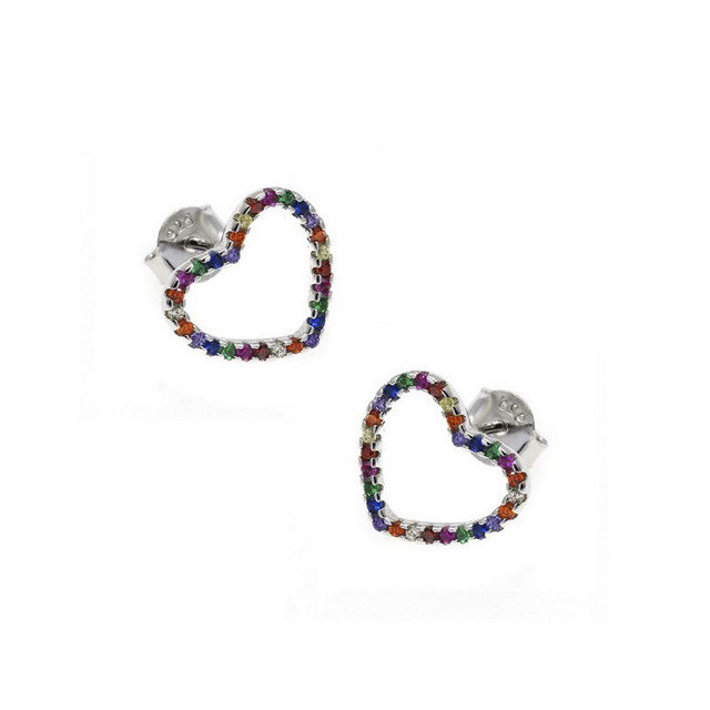 Women's Earrings Heart  Multicolor Silver 925 Zircon 103101931