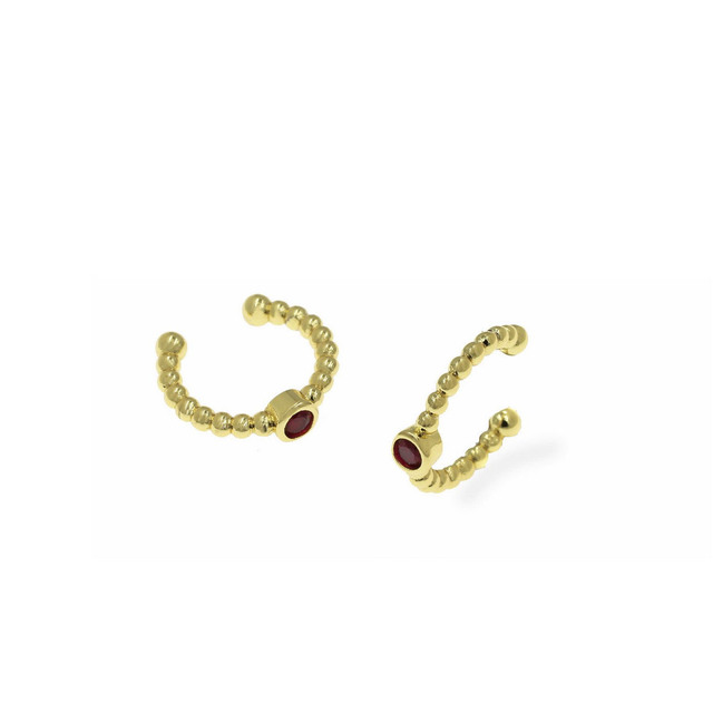 Cuff Earrings Brass - Gold Plated Red Crystal 303100821