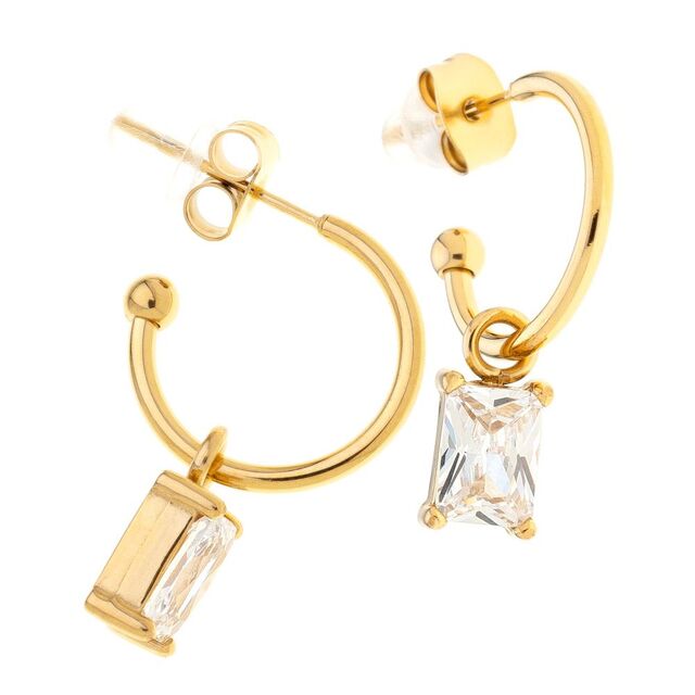 Γυναικεία Σκουλαρίκια Κρίκοι Με Charm Arteon SS540072-3 Ατσάλι 316L-Gold IP Λευκό  Κρύσταλλο