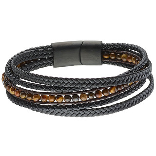 Bracelet leather-steel 316L N-00470BL