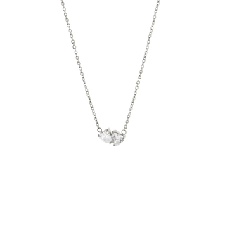Γυναικείο Κολιέ Happy Hearts 01J03-00019 Loisir Ατσάλινο Με Δύο  Καρδιές Από Λευκά Ζιργκόνς