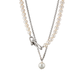 Women's Necklace Links 01L03-00557 Loisir Steel With Double Chain And Pearls
