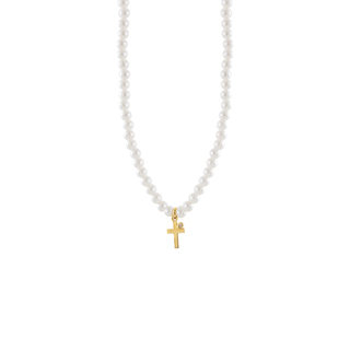 Women's Necklace 01L05-01662 Loisir Silver 925-Gold Plated IP Pearls With Cross Element