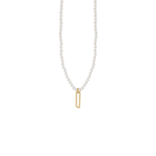 Women's Necklace 01L05-01706 Loisir Silver Gold Plated With White Pearls And Rectangular Element