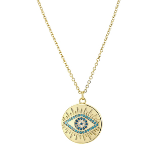Women's Sweet Rock Necklace 01L15-01199 Loisir Metallic Gold Plated Eye with Turquoise And Blue Zircon