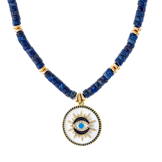 Women's Sweet Necklace 01L15-01206 Loisir Metallic Gold Plated With Eye, Zircon, Enamel And Blue Stones