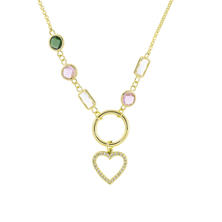 Women's Charming Necklace 01L15-01280 Loisir Bronze Gold Plated With Heart And Colorful Zircon